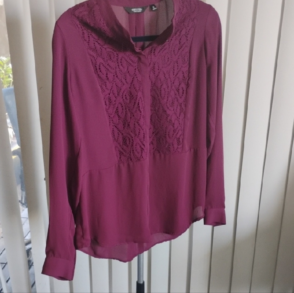 Simply Vera Vera Wang Lace Accent Blouse - Burgundy